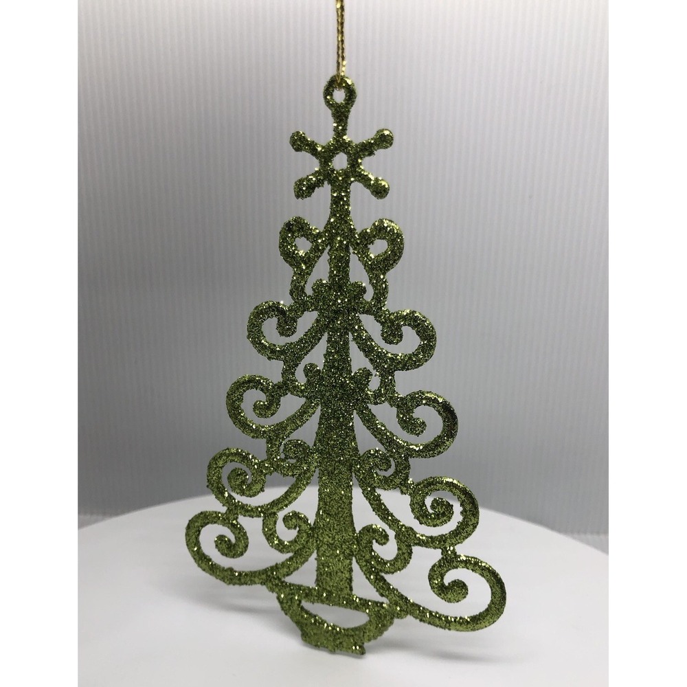 Sparkly Glitter Christmas Tree‎ Ornament 5.5" Holiday Decor Lightweight Plastic